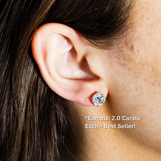 Choose Your Size - 14K White Gold Solitaire Round Diamond Stud Earrings (1.0ct-10ct total)