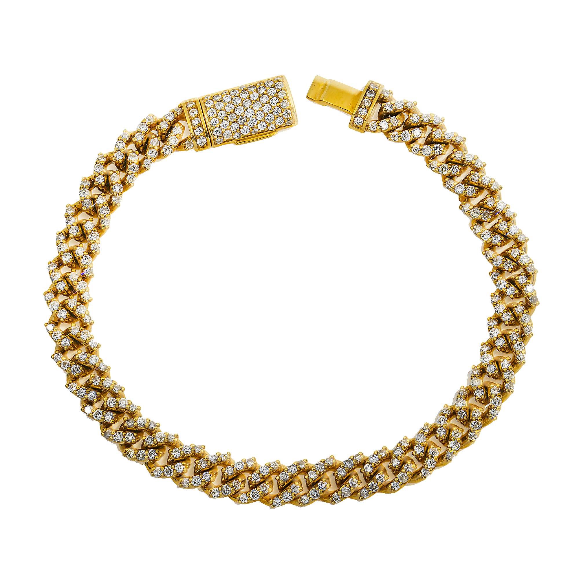 Shop 14K Yellow Gold 8mm Round Diamond Cuban Link Bracelet