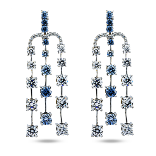 14K White Gold Diamond Rain Fall Drop Earrings 8.95ctw