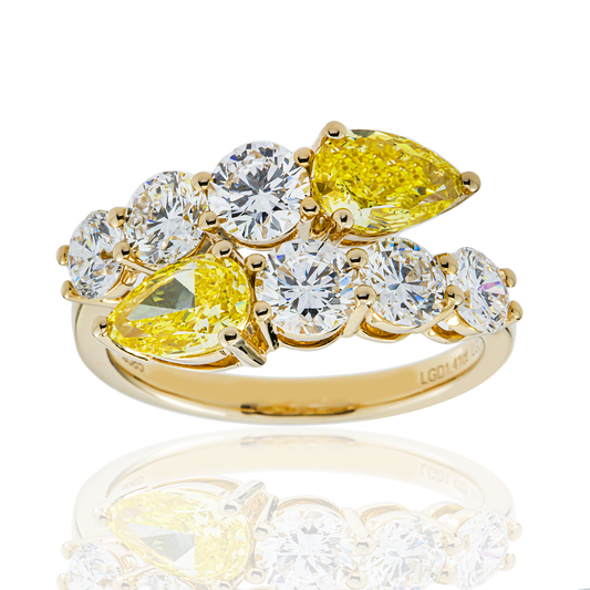 14K White Gold Fancy Yellow & White Diamond Wrap Ring 3.12ct