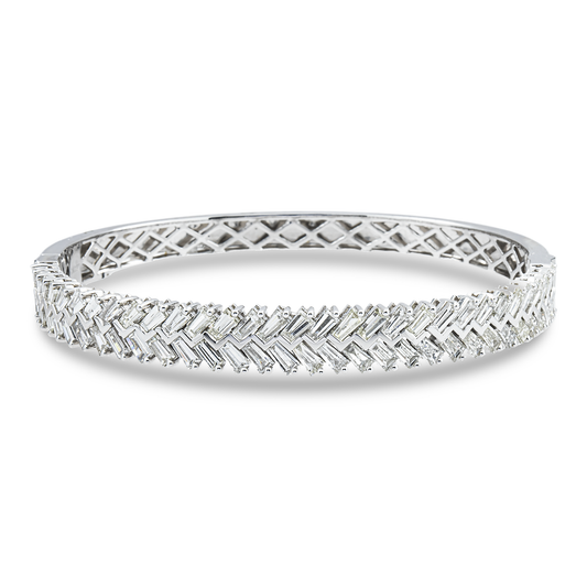 14K White Gold Baguette Diamond Bangle Bracelet 6.11ct