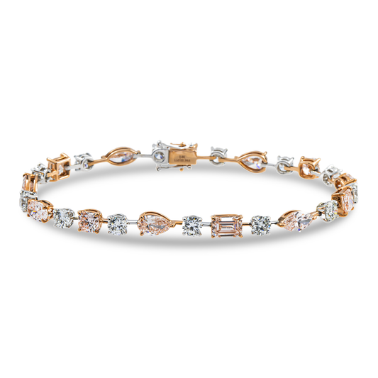 14K Two Tone Fancy Pink & White Diamond Satellite Bracelet 10.34ct