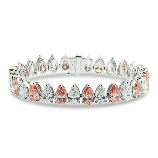 18K White Gold Pear Cut Fancy Pink & White Diamond Bracelet 27.60