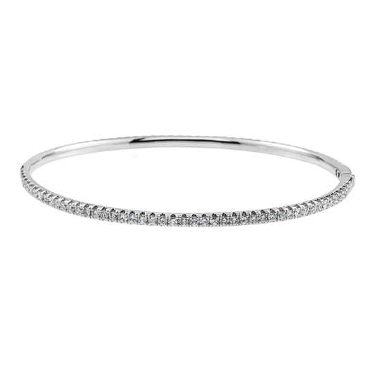 14K White Gold Round Diamond Bangle Bracelet 2.15ct