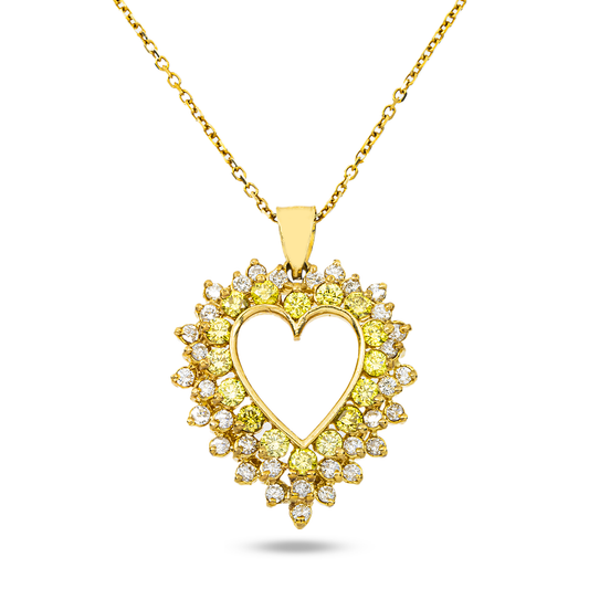 14K Yellow Gold Canary Yellow Diamond Open Heart Necklace 2.89ct