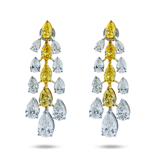 14K Two Tone Gold Pear Cut White & Fancy Yellow Diamond 16.33Ctw Earrings