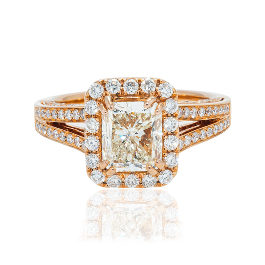 18K Rose Gold 2.0Ct Radiant Cut Diamond Engagement Ring 2.65Ctw Rings