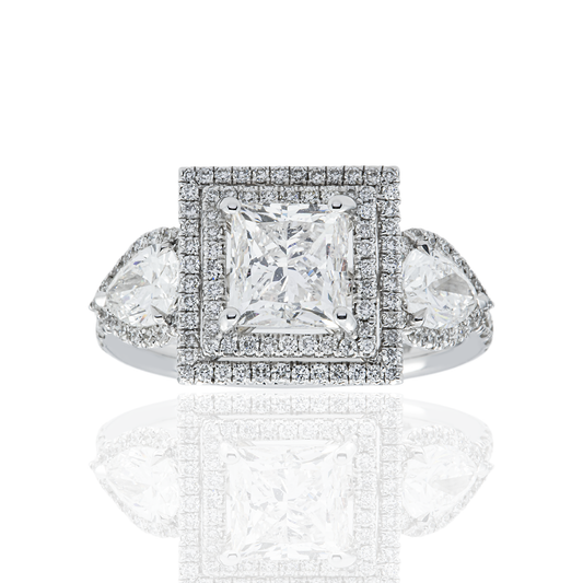 18K White Gold 1.50ct Princess Cut Diamond Engagement Ring 3.45ctw