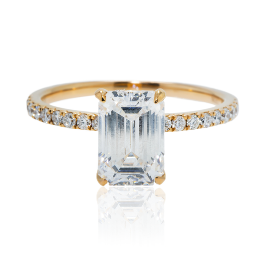 18K Rose Gold 2.02ct Emerald Cut Diamond Engagement Ring 2.34ctw