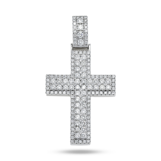 14K White Gold Bilevel Round Diamond Cross Pendant 6.70Ct