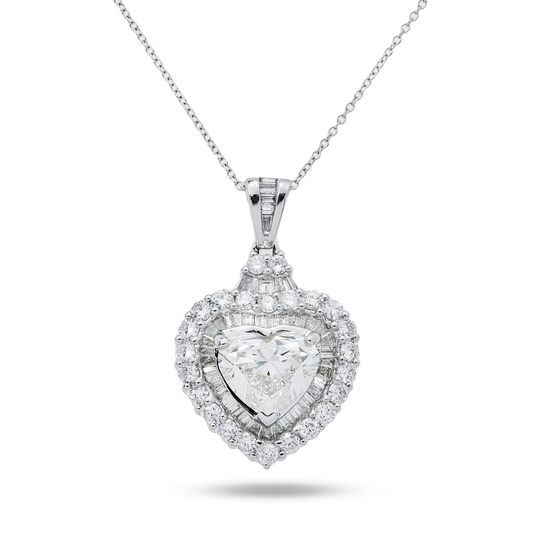 14K White Gold Heart Cut Diamond Pendant & Chain Necklace 4.76