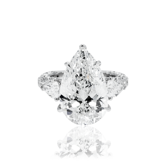 18K White Gold 9.02Ct Triple Pear Cut Diamond Engagement Ring 12.22Ctw Bridal