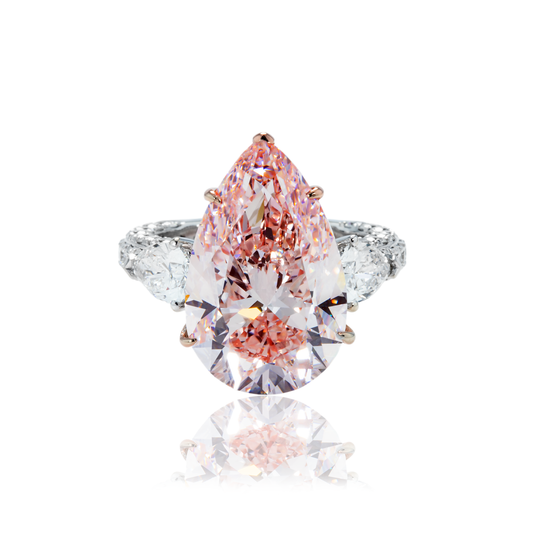 18K White Gold 11.36Ct Pear Cut Pink Vivid Diamond Engagement 14.56Ctw Bridal