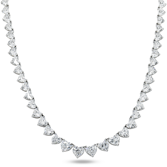 14K White Gold Graduated Heart Cut Diamond Tennis Chain 30.20ct