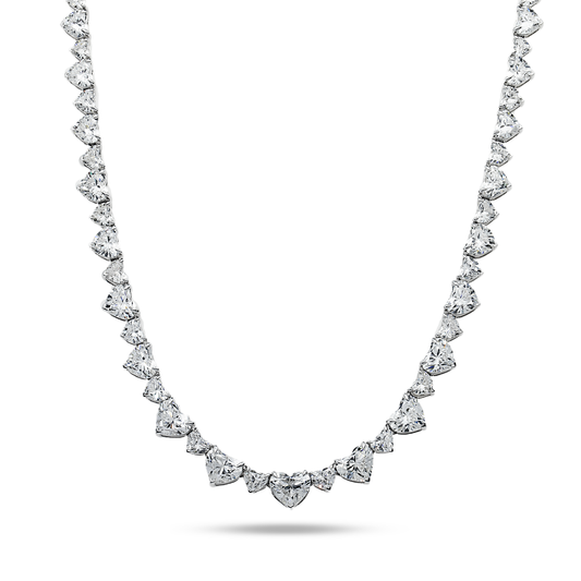 14K White Gold Heart Cut Diamond Tennis Chain 50.20Ct Necklace