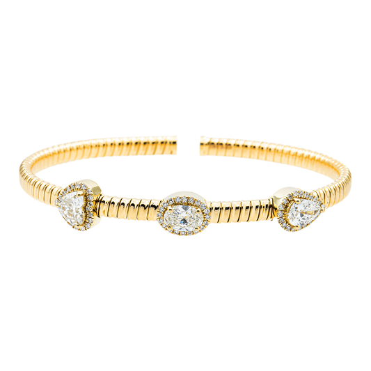 14K Yellow Gold Satellite Diamond Bangle Bracelet 1.88ct