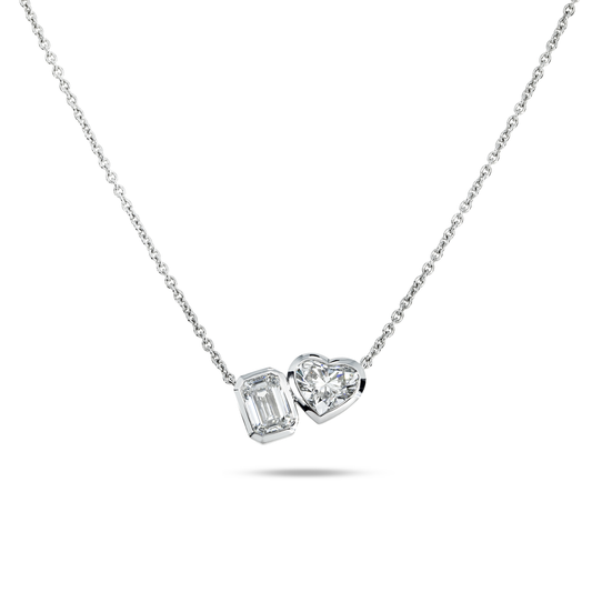 14K White Gold Heart & Emerald Cut Double Diamond Necklace 3.58Ctw Necklace