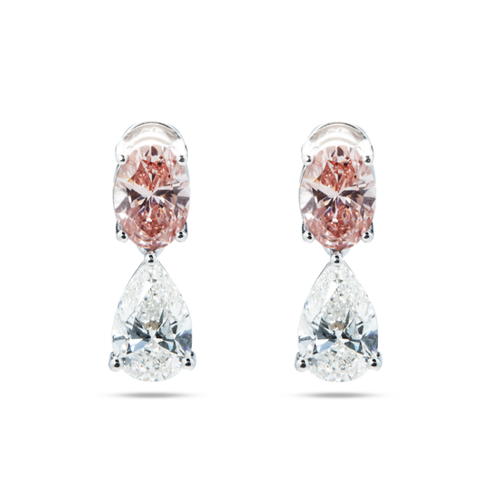 18K White Gold Pear & Oval Cut Pink Vivid Diamond Drop Earrings 4.69Ctw