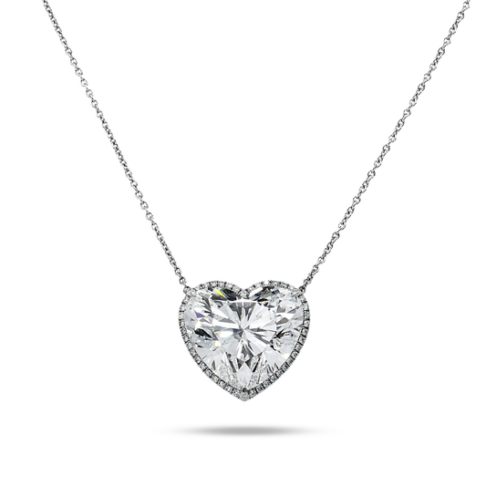 Platinum Heart Cut Diamond Pendant & Chain Necklace 22.23Ct Necklace
