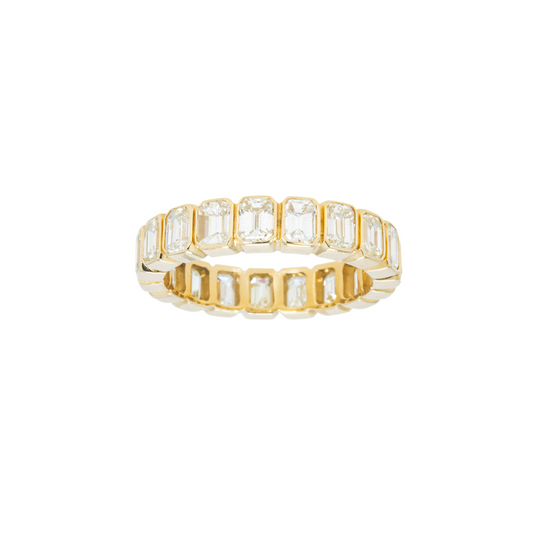 14K Yellow Gold Bezel Set Emerald Diamond Eternity Ring 3.70Ct (Size 6.75) Rings