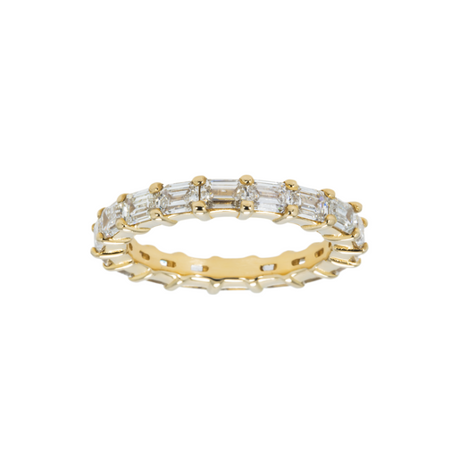 14K Yellow Gold Horizontal Emerald Diamond Eternity Ring 2.88Ct (Size 6.25) Rings