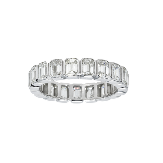 14K White Gold Bezel Set Emerald Diamond Eternity Ring 3.70Ct (Size 6-7.5) Rings