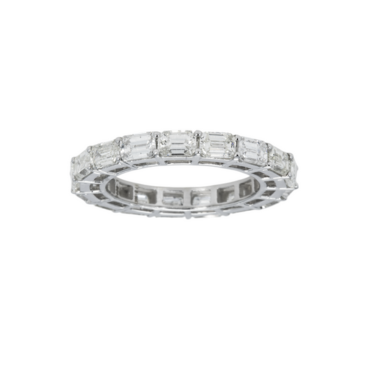 14K White Gold Horizontal Emerald Diamond Eternity Ring 3.03Ct (Size 5) Rings