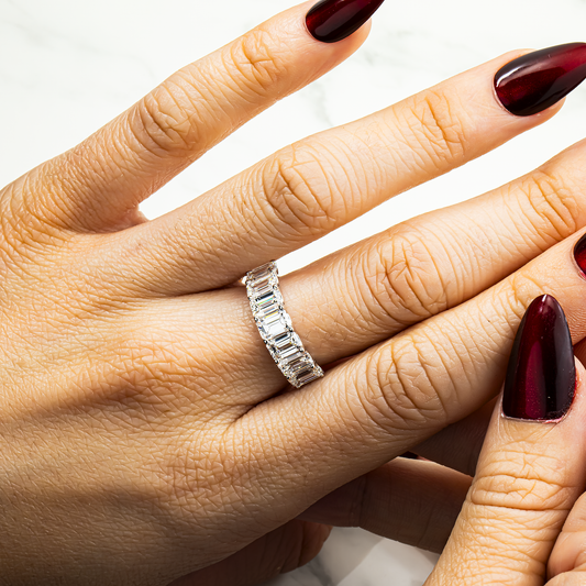 White Gold Emerald Cut Diamond Half Eternity Ring 3.87ct