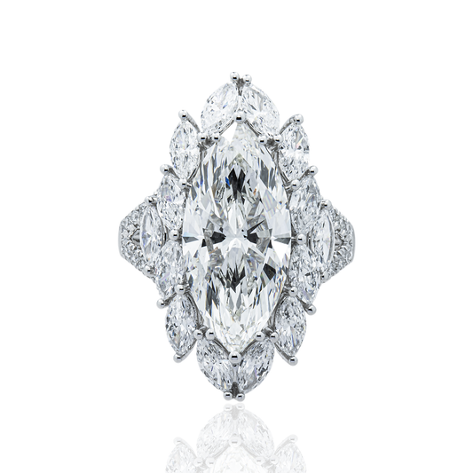 The Empress - 18K White Gold Marquise Cut Diamond Ring 7.84ctw