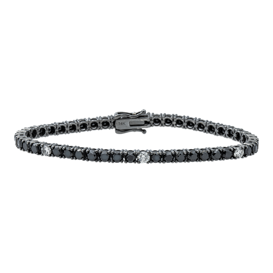 14K Black Gold White & Black Round Diamond Tennis Bracelet 8.64ct
