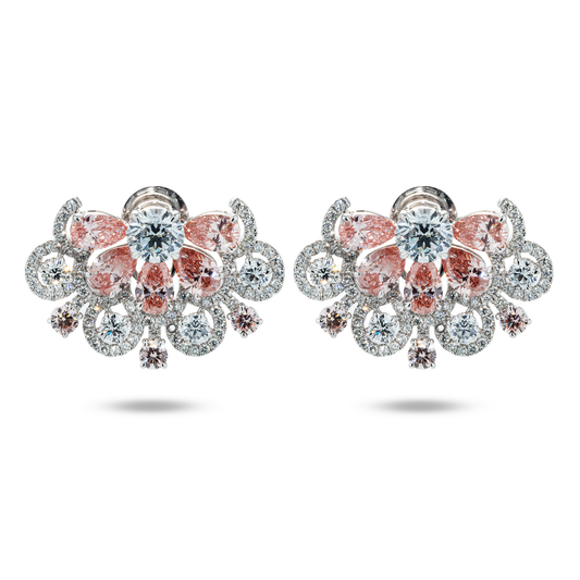 14K White Gold White & Fancy Pink Diamond Blooming Flower Earrings 11.05ctw