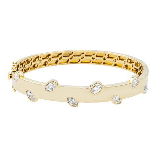 14K Yellow Gold Oval Cut Floating Diamond Bangle Bracelet 2.71ct