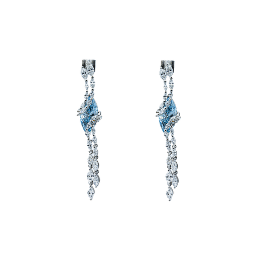 14K White Gold Marquise Cut Fancy Blue Diamond Drop Earrings 6.80ctw
