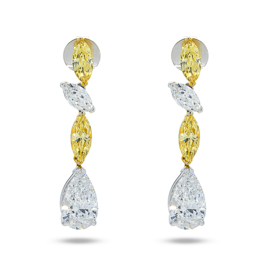 14K Two Tone White & Fancy Yellow Diamond Drop Earrings 7.33ct
