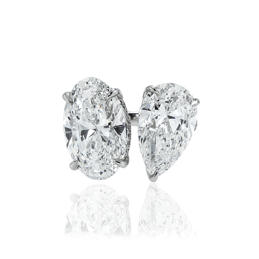 18K White Gold Oval & Pear Cut Double Diamond Ring 13.07Ctw Bridal