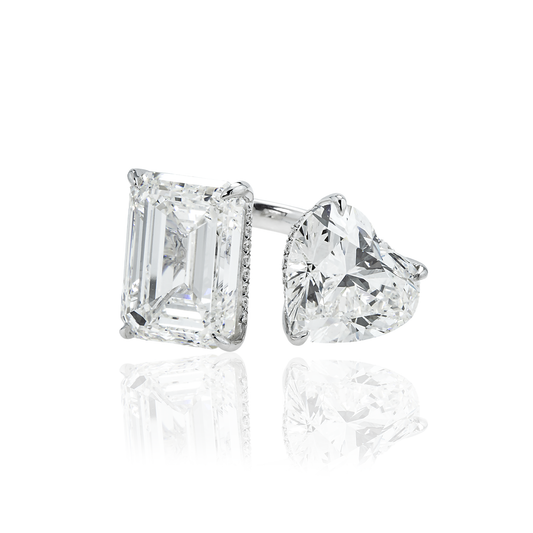 18K White Gold Emerald & Heart Cut Double Diamond Ring 17.64Ctw Bridal