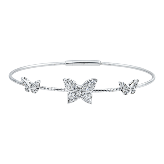 14K White Gold Round Diamond Butterfly Shaped Satellite Bangle Bracelet 0.50ct