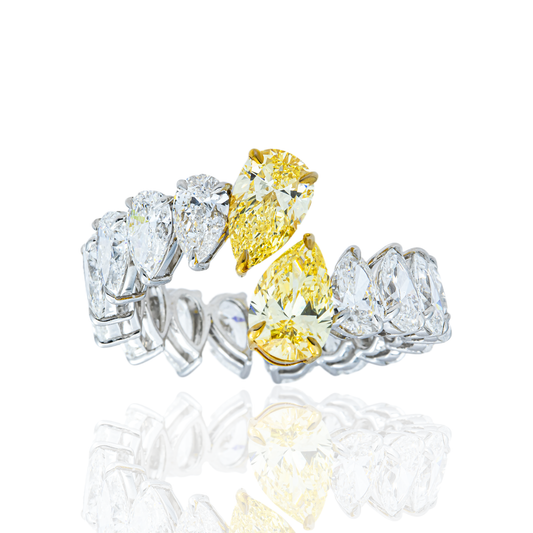 14K Two Tone Pear Cut Fancy Yellow & White Diamond Wrap Ring 6.82ct