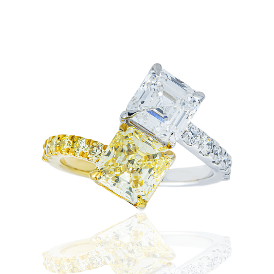 14K Two Tone Multi Cut Fancy Yellow & White Diamond Wrap Ring 4.20ct