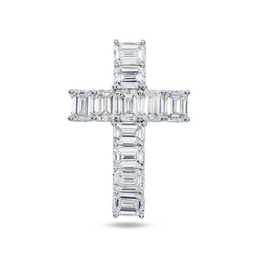 14K White Gold Emerald Cut Diamond Cross Pendant 2.50ct