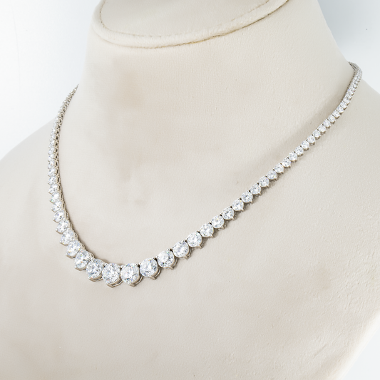 14K White Gold Graduated Round Diamond Tennis Chain 21.61Ct Chains