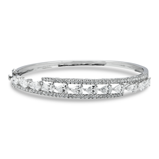 White Gold Round & Pear Cut Diamond Bangle Bracelet 4.78ct