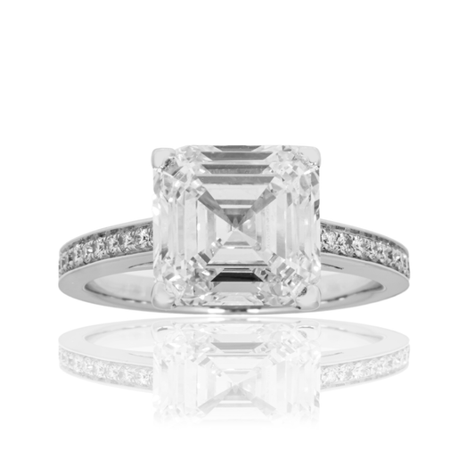 18K White Gold 4.42Ct Asscher Cut Diamond Engagement Ring 4.61Ctw Bridal