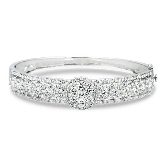 White Gold Detailed Round Diamond Bangle Bracelet 4.70ct