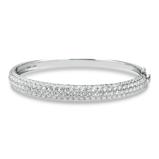 White Gold 4 Row Pave Set Round Diamond Bangle Bracelet 6.62ct
