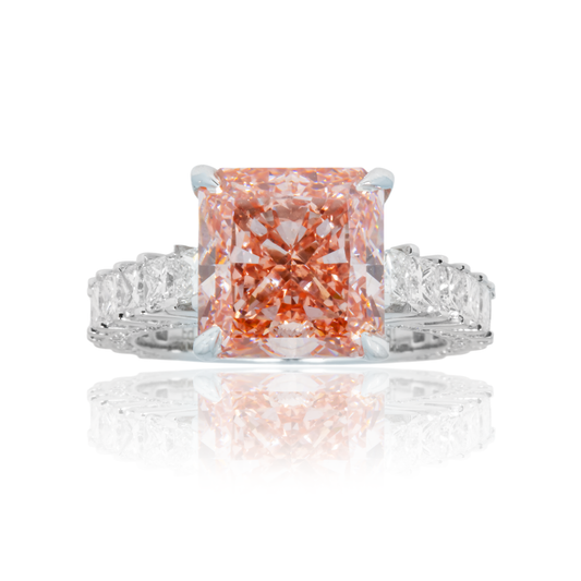 18K White Gold 5.06Ct Princess Cut Fancy Vivid Pink Diamond Ring 7.36Ctw Bridal