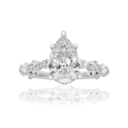 18K White Gold 2.29Ct Pear Cut Diamond Engagement Ring 3.29Ctw Bridal