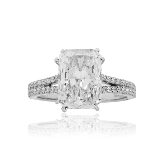 18K White Gold 4.41Ct Elongated Cushion Cut Diamond Engagement Ring Bridal