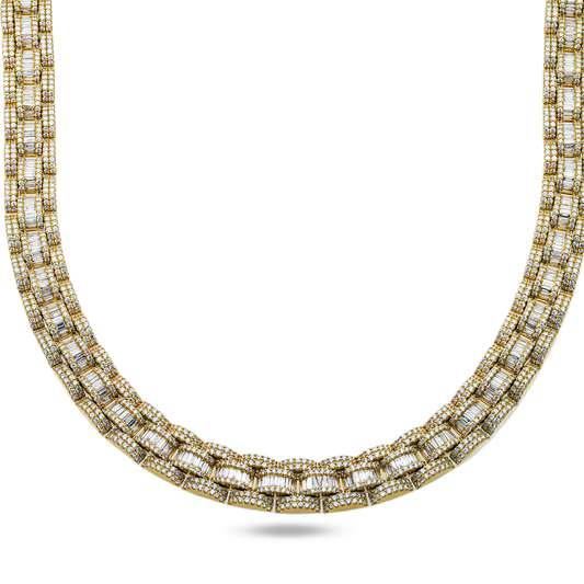 14K Yellow Gold Round & Baguette Cut Diamond Chain 46.69ct