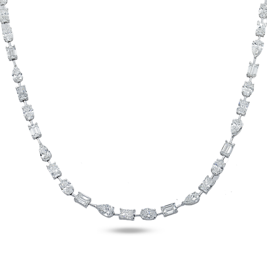 14K White Gold Multi Cut Diamond Satellite Necklace 37.58ct